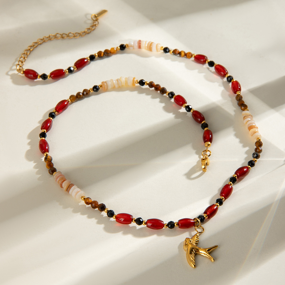 Stainless Steel Pearl Swallow Bird Pendant Necklace