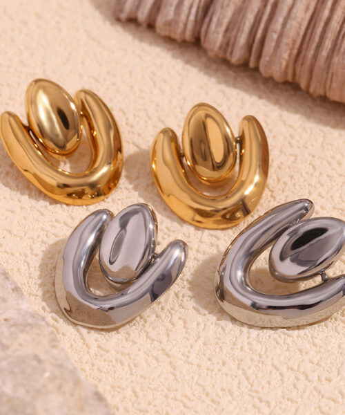 18K Gold Plated Stainless Steel Geometric Heart Earrings