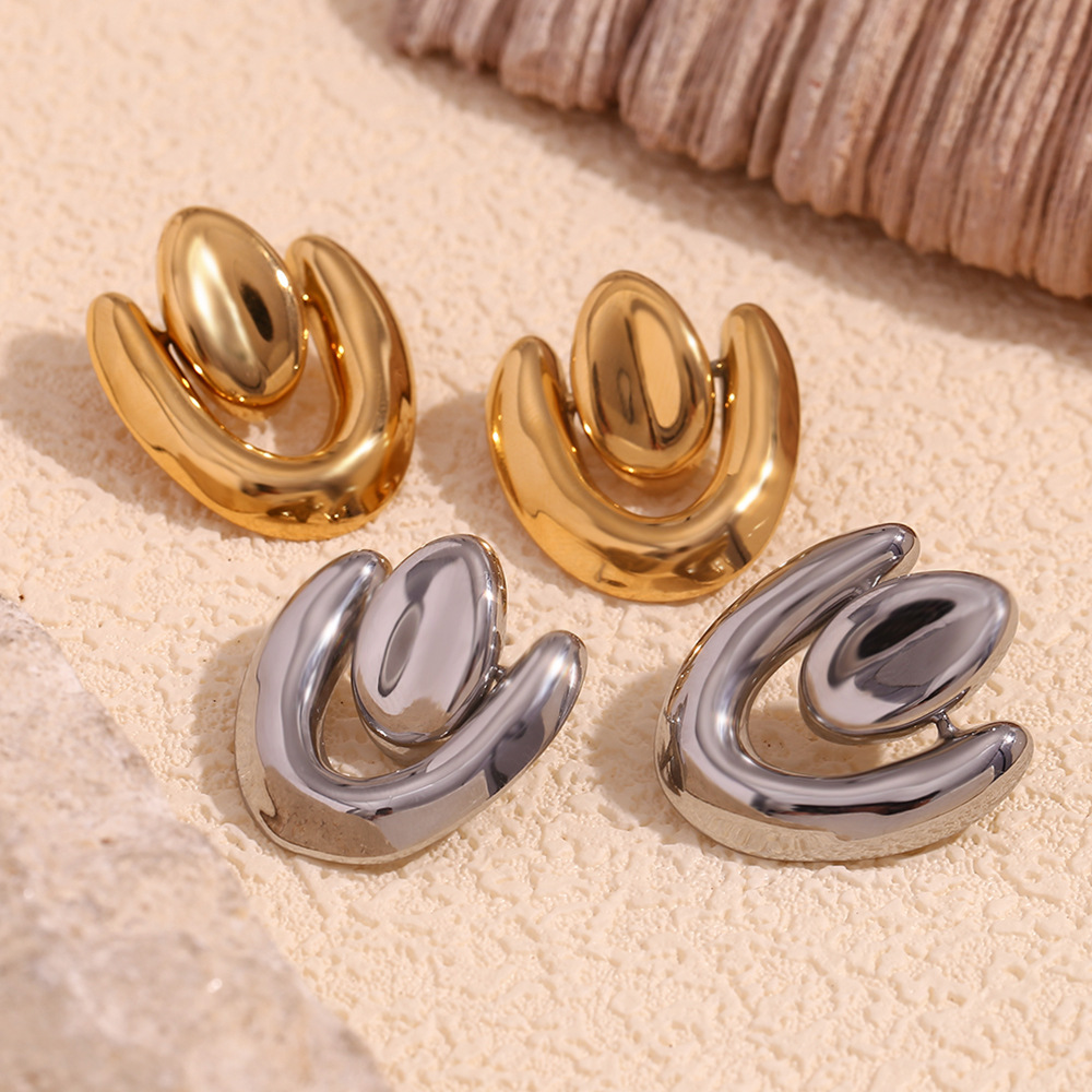 18K Gold Plated Stainless Steel Geometric Heart Earrings