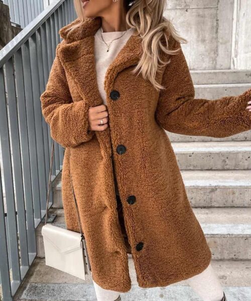 Women's Long-sleeved Lapel Plush Jacket Top
