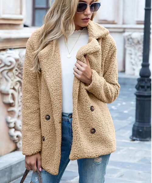 Loose Lapel Fluffy Coat Winter Button Jacket Cardigan Outwear