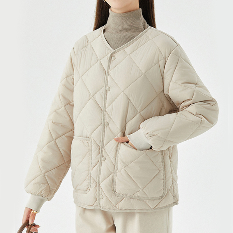 New Rhombus Sewing Cotton Coat Winter Warm Round-neck Jacket