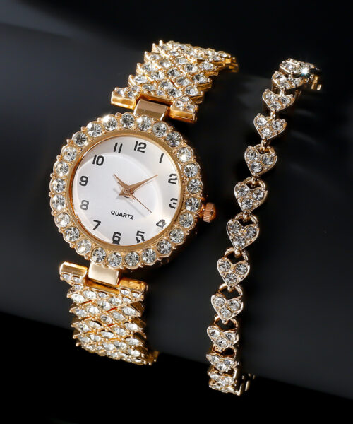Luxury Women's Watch Set Silver Strap Quartz Bracelet Gift