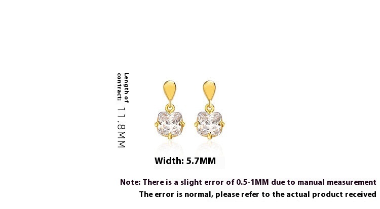 S925 Silver Simple Elegant Square Diamond Stud Earrings