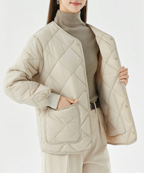 New Rhombus Sewing Cotton Coat Winter Warm Round-neck Jacket