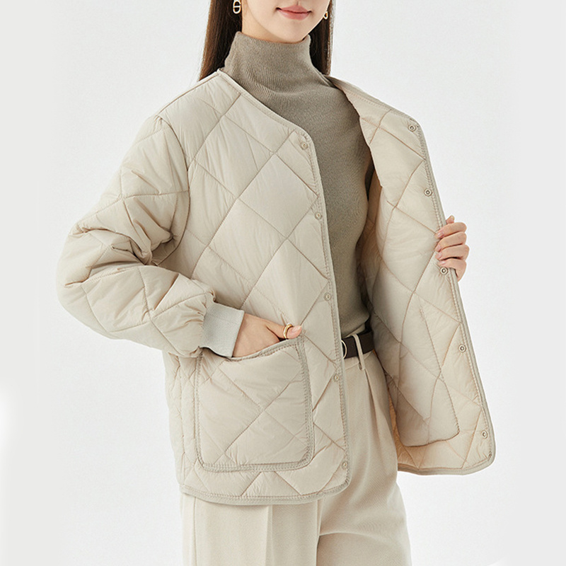 New Rhombus Sewing Cotton Coat Winter Warm Round-neck Jacket