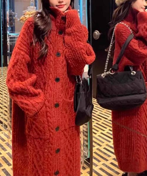 High Collar Thickened Twist Sweater Coat