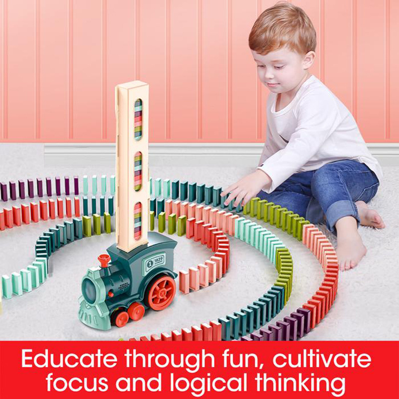 Electric Domino Train Toy with Building Blocks