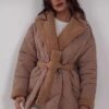 Winter Lapel Plaid Coat Fashion All-match Waist-tied Design Coat