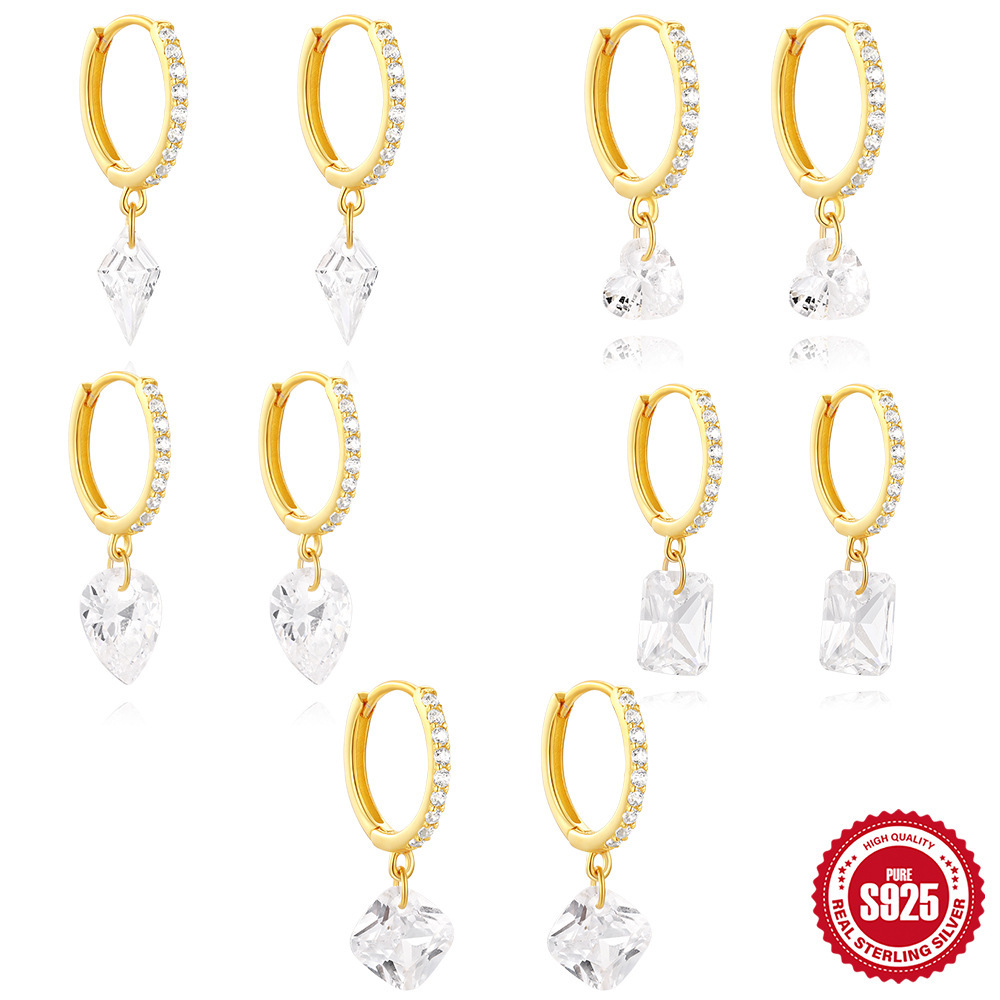 S925 Sterling Silver Classic Diamond Drop Earrings