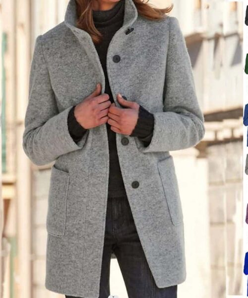 Fashion Stand Collar Woolen Coat With Pockets