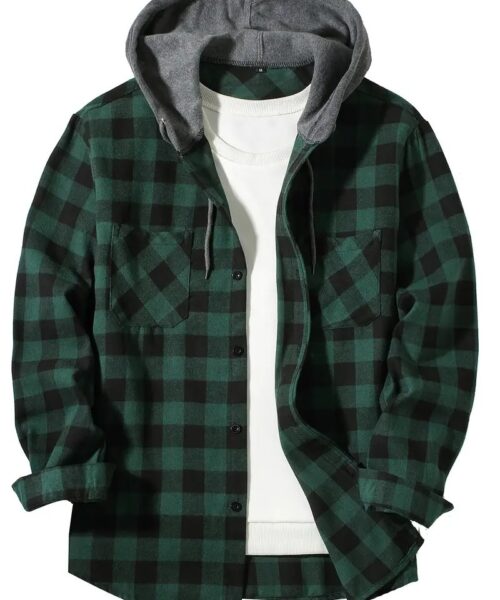 Men's Fashion Personality Plaid Hooded Shirt