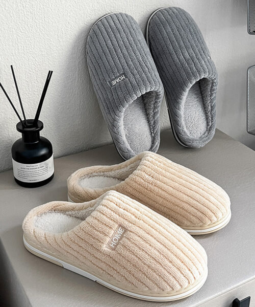 Solid Color Cotton Non-Slip Winter Plush Slippers