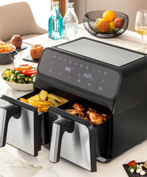 Air Fryer InnovaGoods Fryinn Double 8000 Black 3400 W 8 L Stainless steel