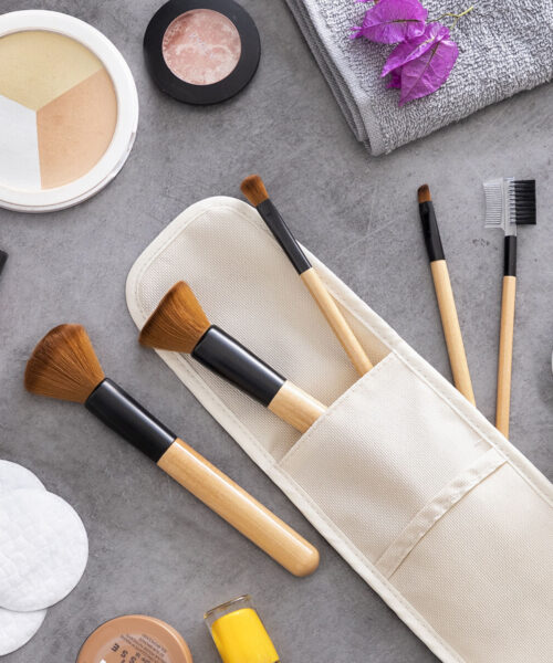 Set of Wooden Make-up Brushes with Carry Case Miset InnovaGoods 5 Units
