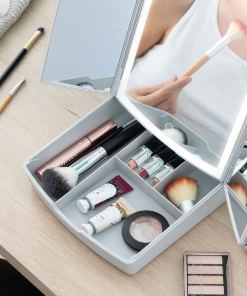 3-In-1 Folding LED Mirror with Make-up Organiser Panomir InnovaGoods